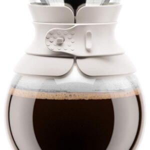 34 oz Pour Over Coffee Maker, High-Heat Borosilicate Glass with Reusable Stainless Steel Filter and White Band - Made in Portugal