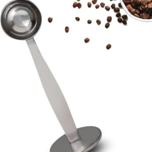 2-in-1 Coffee Scoops, 304 Stainless Steel Tablespoon Measure Spoon, with Pressed Bottom for Coffee Bean Press Coffee Grinding Pressing（Silver15 ml）
