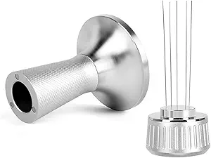 53mm Espresso Tamper, 2 in 1 Coffee Tamper with Stirrer, Stainless Steel Coffee Distributor Tamper Compatible with 54mm  Portafilter Basket (Silver)