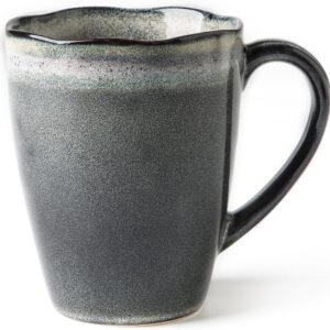 Ceramic Coffee Mugs, Furnace transmutation Craft, 12oz, Vintage Tea Cups with Handle for Office/Home, Handmade Pottery Mug, Corrugated Rim, Dishwasher and Microwave Safe. (Blue)