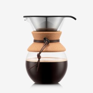 34 Oz Pour Over Coffee Maker, High-Heat Borosilicate Glass with Reusable Stainless Steel Filter and Cork Grip - Made in Portugal