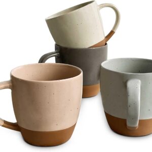 Ceramic Large Latte Mug Set of 4, 16oz - Microwavable, Porcelain Coffee Cups With Big Handle - Modern, Boho, Unique Style For Any Kitchen. Microwave Safe Stoneware - Assorted Neutrals
