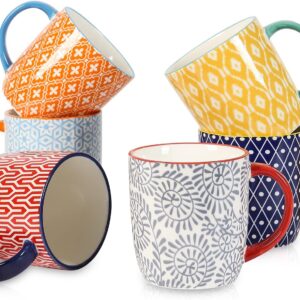 Porcelain 10 oz Coffee Mugs Set of 6 with Handle, Coffee Cups Ceramic for Cappuccino Latte Cocoa Milk Tea, Dishwasher Microwave Safe, Assorted Colors