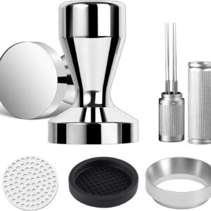 51mm Espresso Accessories Kit, Tool Espresso,Solid Espresso Tamper,Dosing Funnel and Coffee Puck Screen,Silicone Tamper Mat,0.4mm Stainless Steel 6pin Espresso Stirrer, Tools Espresso Kit