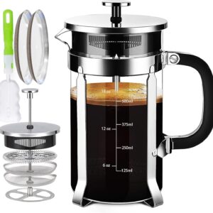 French Press Coffee Maker 304 Stainless Steel Coffee Press,with 4 Filters System, Heat Resistant Thickness Borosilicate French Press Glass, BPA-Free Brewed Tea Pot Coffee Plunger(Copper 12oz)