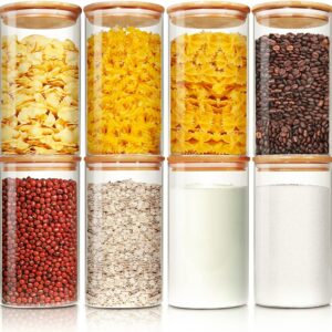 Glass Jars with Bamboo Lids 30 floz [Set of 8], Glass Canisters with Airtight Lids, Glass Food Storage Containers for Pasta, Oats, Coffee, Flour, Sugar, Rice, Best for Kitchen & Pantry