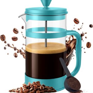 French Press Espresso and Tea Maker with Triple Filters, Stainless Steel Plunger and Heat Resistant Borosilicate Glass (Aqua, 34-oz (Pack of 1))