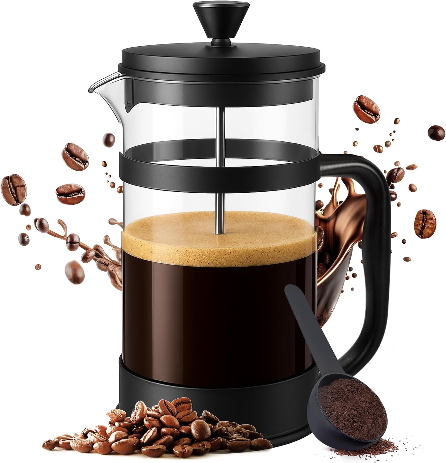34 Ounce 1 Liter French Press Coffee Maker, Tea Maker, Travel Coffee Presses, Heat Resistant Thickened Borosilicate Coffee Pot for Camping Travel Gifts, Black Pack of 1